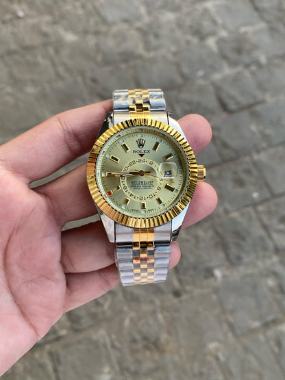 Gold  Sky Dweller  Analog Dial Dual Tone Stainless Steel Luxurious Watch For Men
