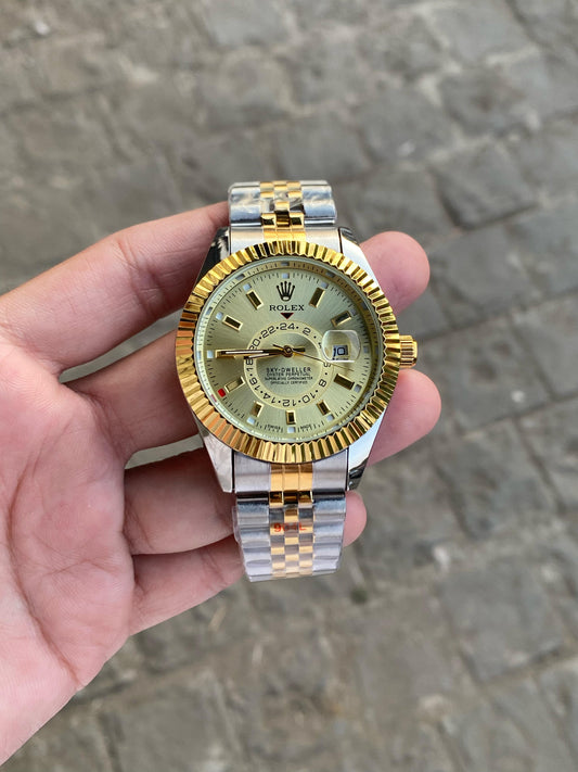 Gold  Sky Dweller  Analog Dial Dual Tone Stainless Steel Luxurious Watch For Men