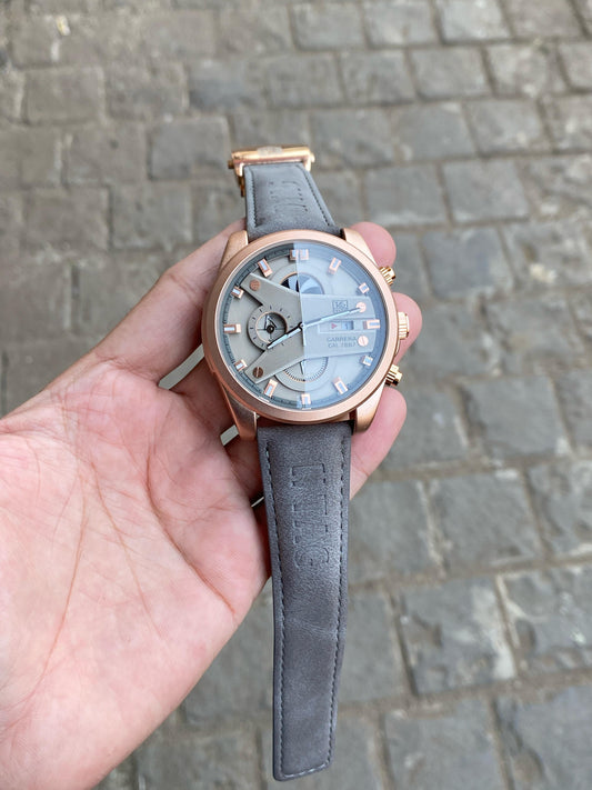 Grey Case Premium Leather Strap CR7 Watch For Men