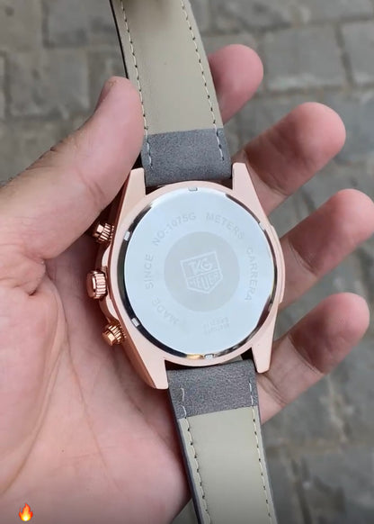 Grey Case Premium Leather Strap CR7 Watch For Men