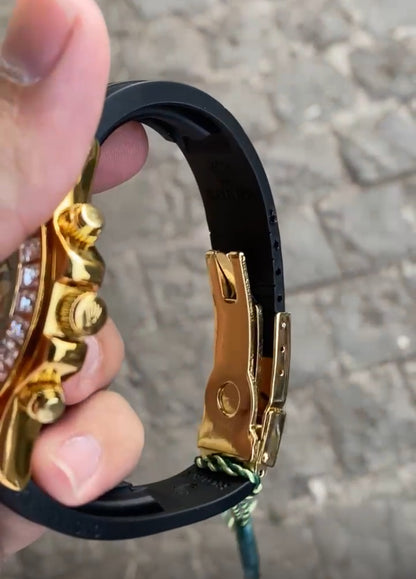 Black And Gold Case Silicon Strap Tiger Eye Watch For Men