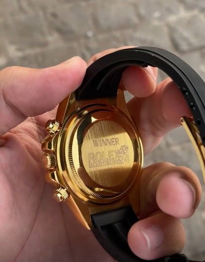 Black And Gold Case Silicon Strap Tiger Eye Watch For Men