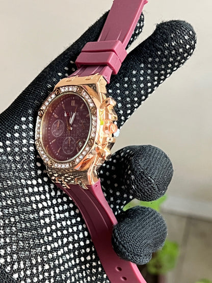 Multi Colour Silicone Brown Plated Round Dial Date Analog Watch For Men