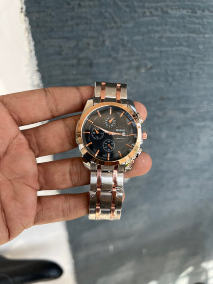 Rose Gold Black Plated Round Dial Date Analog Watch For Men
