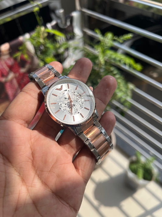Rose Gold Plated Round Dial Analog Watch For Men