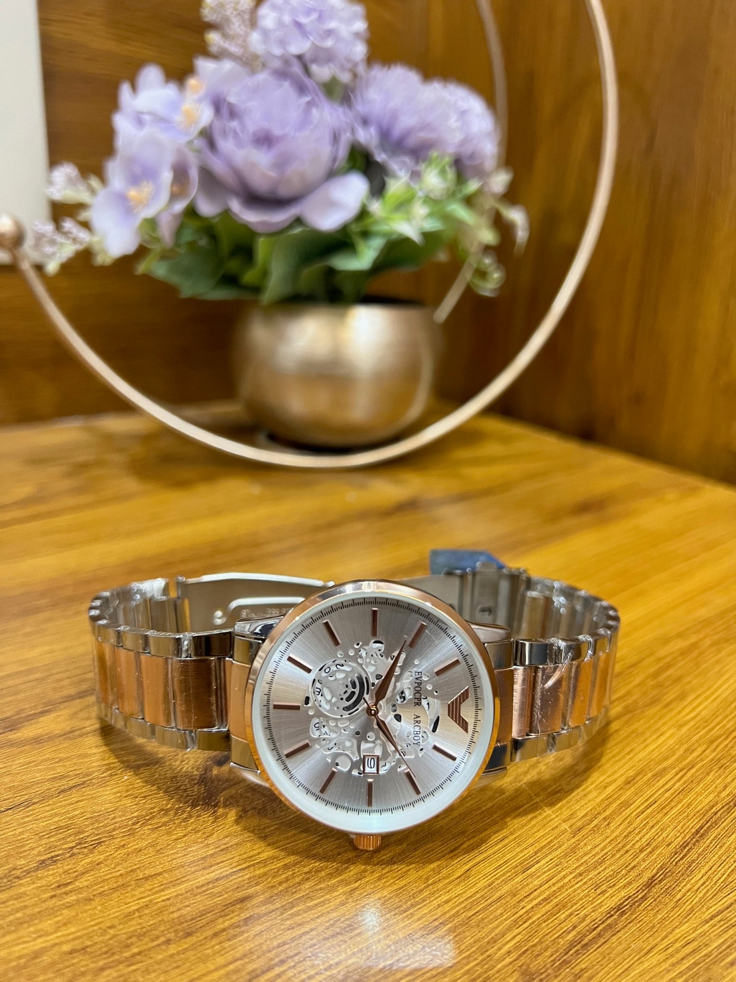Rose Gold Plated Round Dial Analog Watch For Men