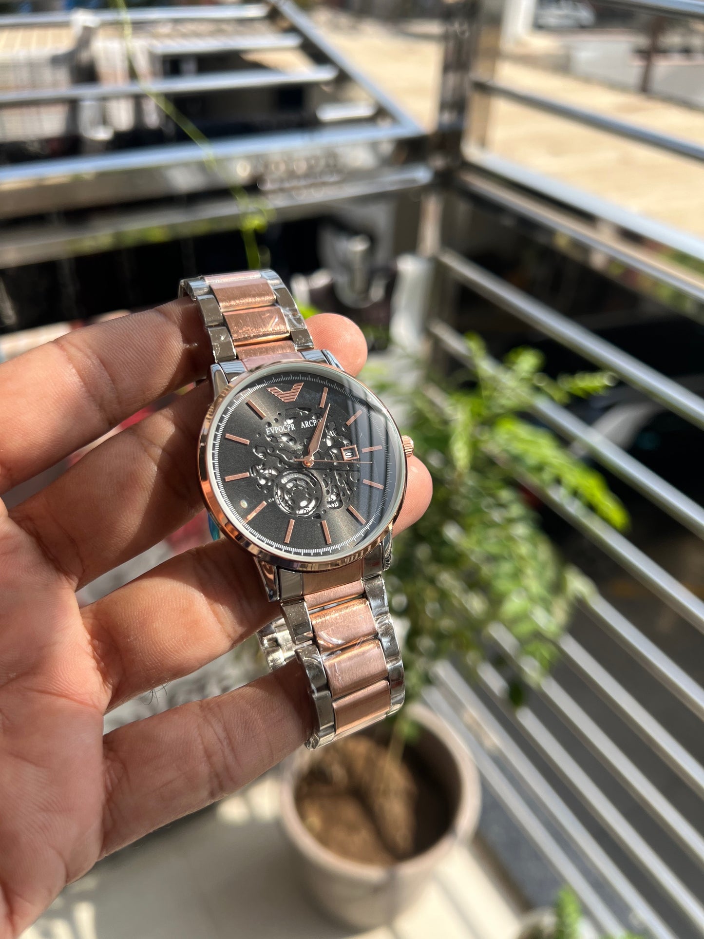 Rose Gold Plated Square Dial Chronograph Design Analog Watch For Men