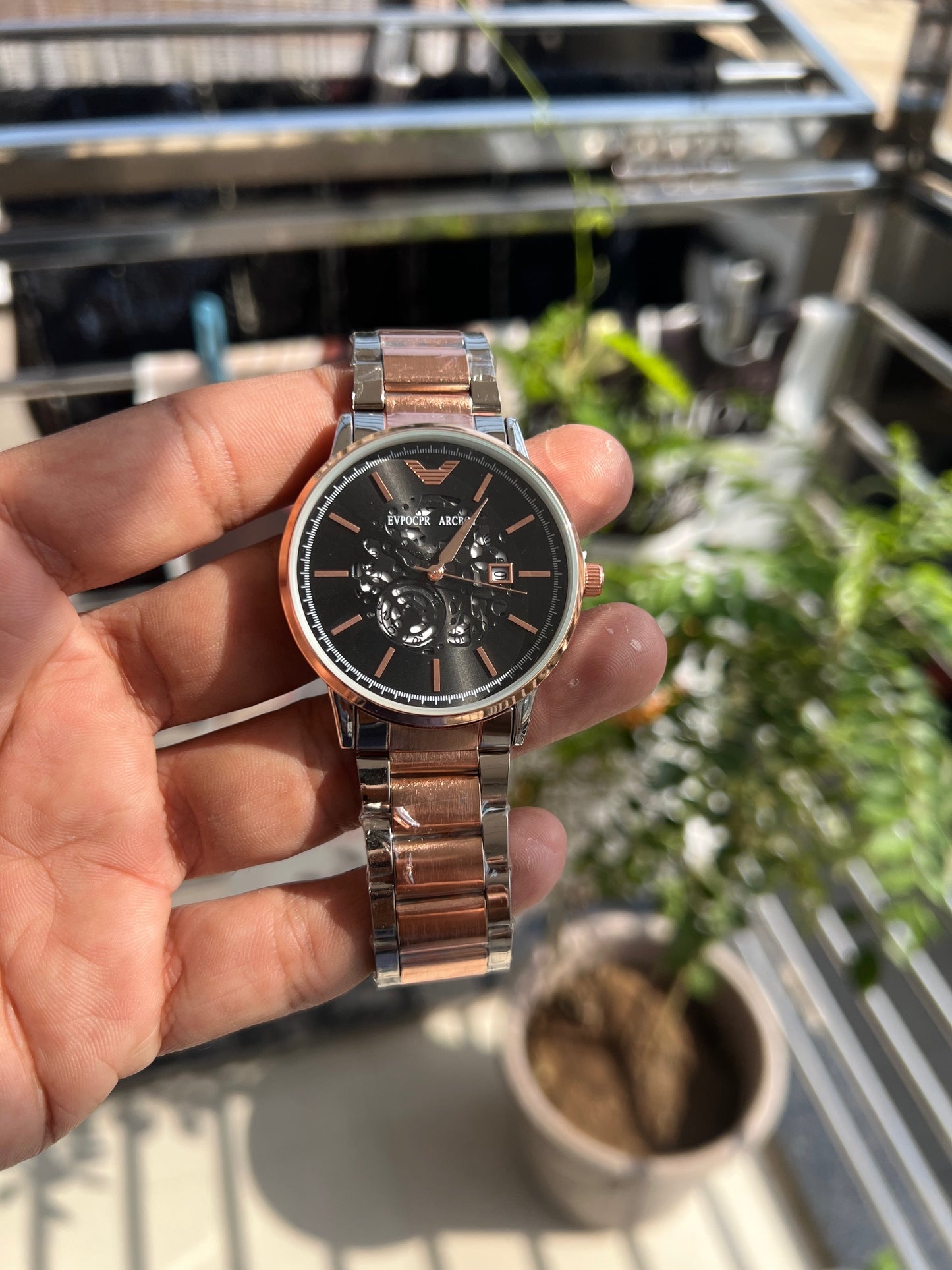 Rose Gold Plated Square Dial Chronograph Design Analog Watch For Men