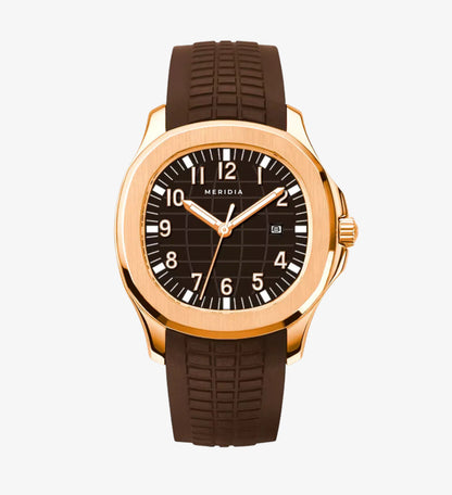 Rose Gold Silicone Brown Plated Round Dial Date Analog Watch For Men