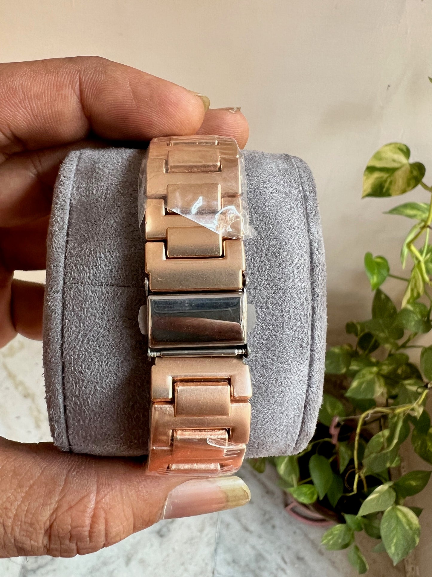 Rose Gold Sqaure  Dial Date Analog Watch For Men