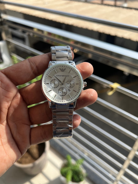 Silver White Dial Chronograph Design Analog Watch For Men