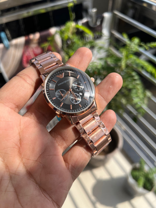 Rose Gold Plated Round Dial Chronograph Design Analog Watch For Men