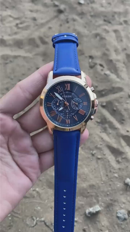 Blue Comnuter  Analog Dial Dual Tone Leadher  Luxurious Watch For Men