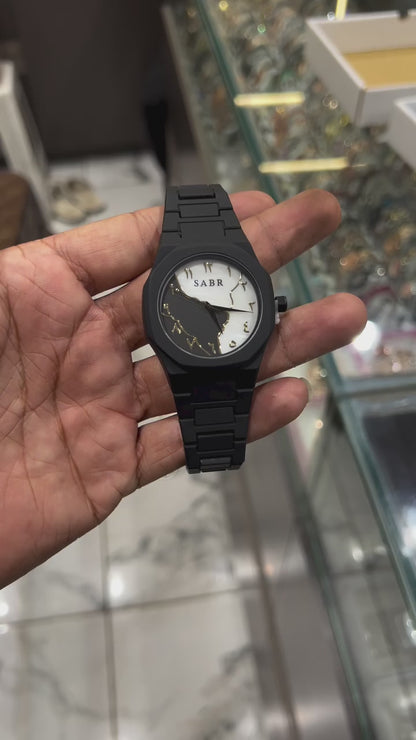 Gold Plated Round Arbi Diamond Dial Day Date Analog Watch For Men