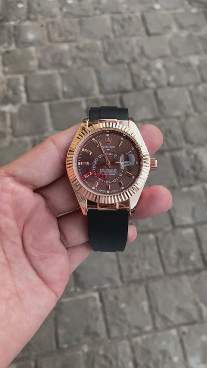Black Rose Gold Brown Dial Watch For Men