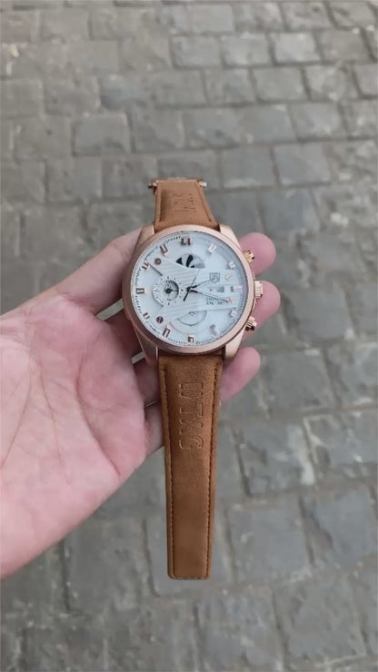 Brown Rose Gold Case Premium Leather Strap CR7 Watch For Men
