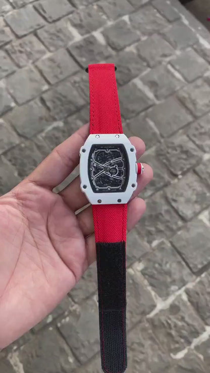 Designer Red Belt And  White Dial Watch For Men