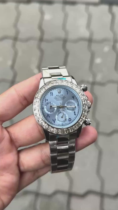 Roll_x Silver Arbi Diamond Watch For Men ( sg-26 )