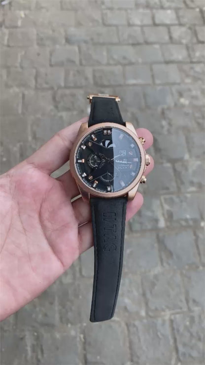 Black  Rose Gold Case Premium Leather Strap CR7 Watch For Men