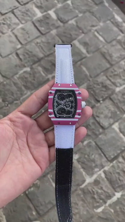 Designer White Belt And Purple Dial Watch For Men