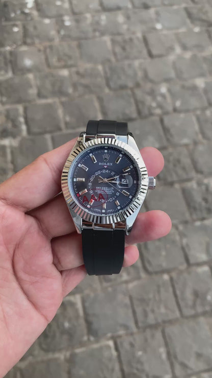 Silver Blue Dial Rol__ex Sky Dweller Watch For Men
