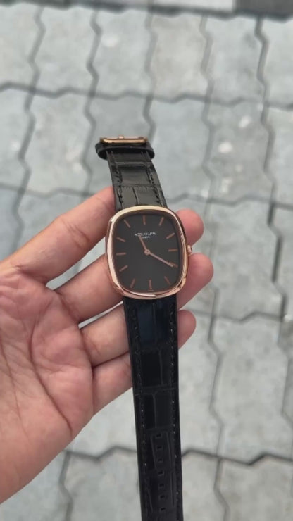 Black Case Premium Pate_k Leather Strap Vintage CR7 Watch For Men