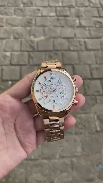 Rose Gold Plated Paris Dial Chronograph Design Analog Watch For Men