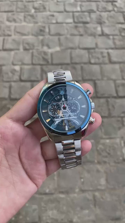 Blue Silver Plated Paris Round Dial Date Analog Watch For Men