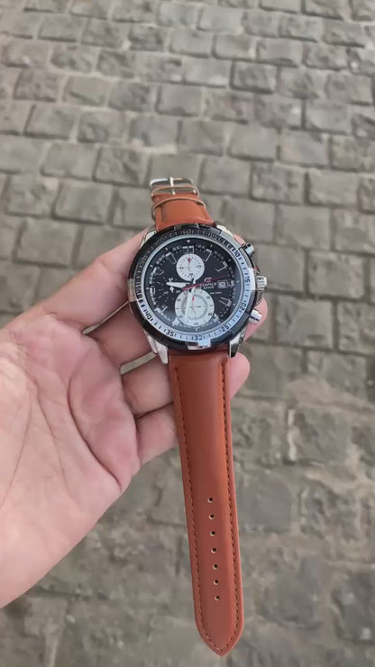 Brown Belt Black Dail Analog Watch For Men (Ed-01)