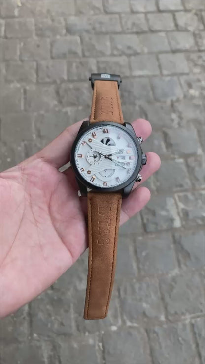 Broiwn And Black Case Premium Leather Strap CR7 Watch For Men