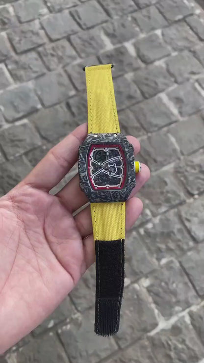 Designer Yellow Belt And Crazy Black Dial Watch For Men