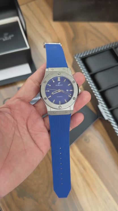 Silver Blue Case Premium Silicon Strap CR7 Watch For Men