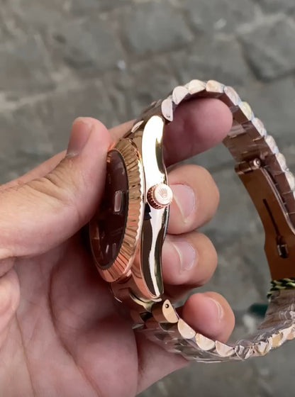 Rose Gold Case Premium Stainless Steel Day Date Watch For Men