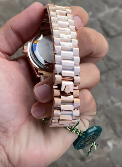 Rose Gold Case Premium Stainless Steel Day Date Watch For Men