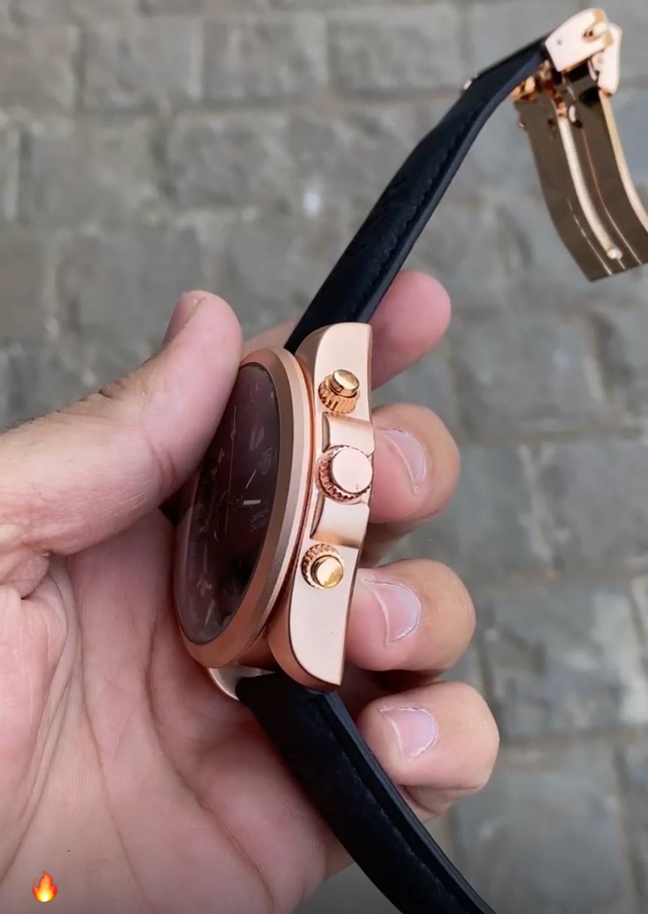 Black  Rose Gold Case Premium Leather Strap CR7 Watch For Men