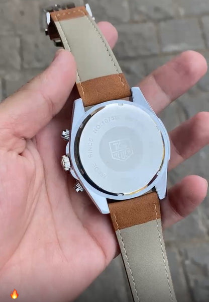 Brown Silver Case Premium Leather Strap CR7 Watch For Men